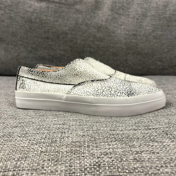 EUC HUF Dylan Slip-On Sneakers White Crackle Leather Size 8 Skate Casual Shoes - Picture 8 of 16